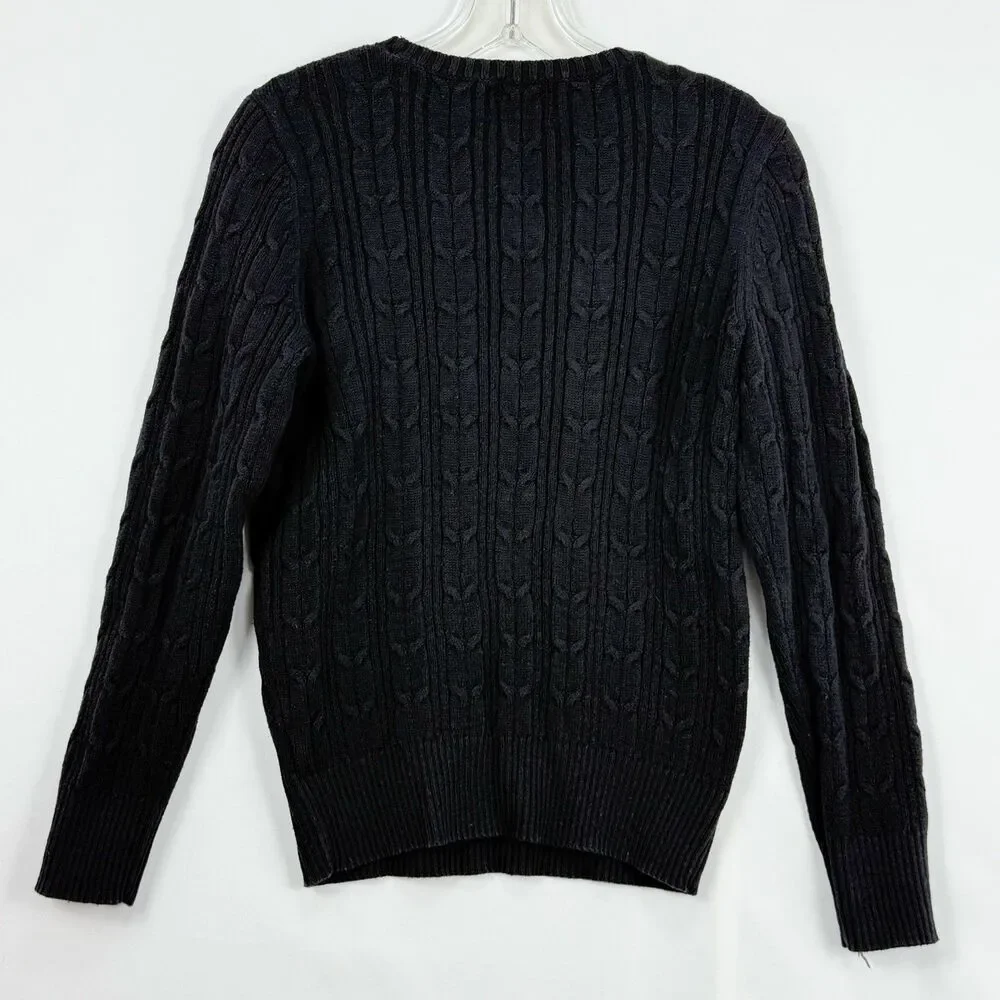 St John's Bay Women's Long Sleeve Cable Knit Sweater Size Small Black